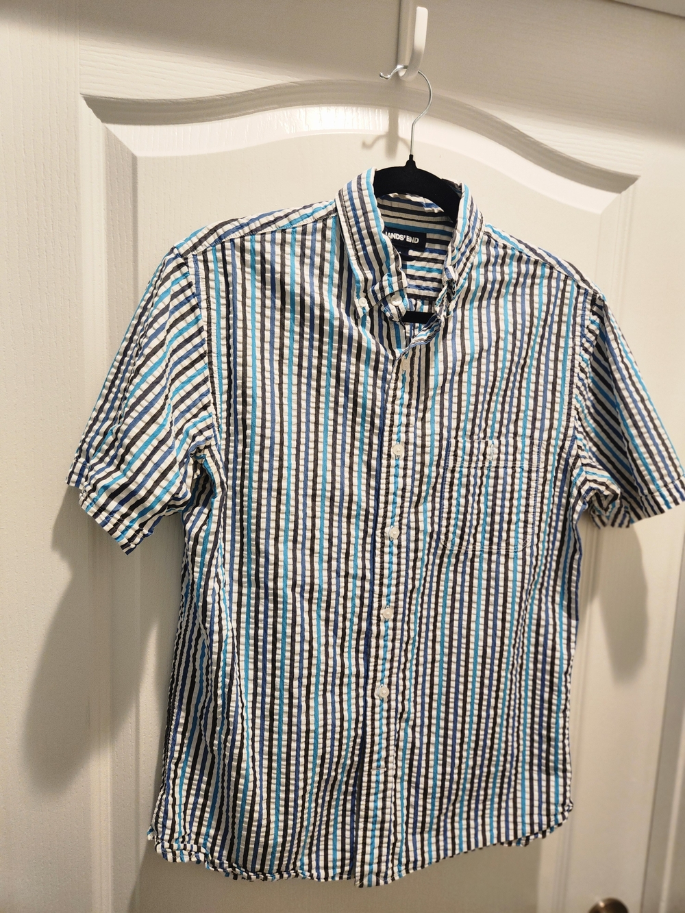 Lands' End Short-Sleeve Button-Down Shirt - Blue/Black/White size Small